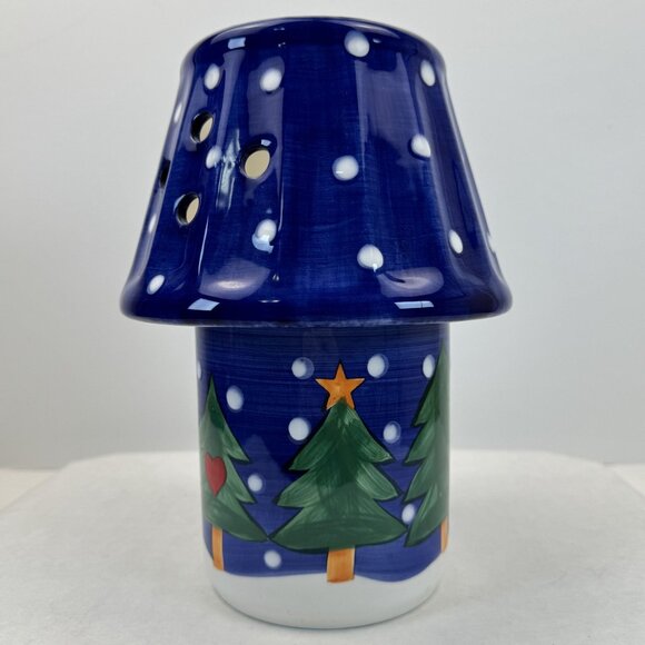 Hand-Painted Ceramic Snowman Christmas Tree Jar Candle Holder with Shade Blue Lg - Picture 3 of 13
